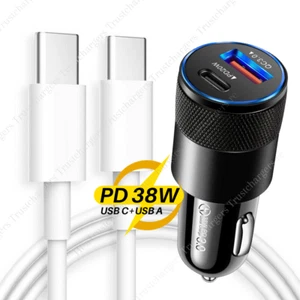 PD 38W USB C QC 3.0 Fast Car Charger Adapter Dual Type C Cable For iPhone 15 16 - Picture 1 of 19