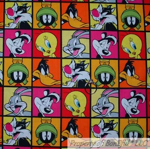BonEful FABRIC FQ Cotton Quilt Red Warner Brothers Bugs Bunny Tweety Bird Square - Picture 1 of 14