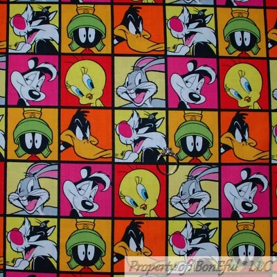 BonEful FABRIC FQ Cotton Quilt Red Warner Brothers Bugs Bunny Tweety Bird Square - Image 1 of 4