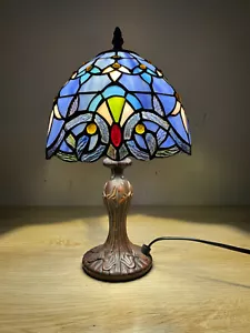 Tiffany Table Lamp 14", Leadlight Stained Glass Crystal Bead Purple Violet Crown - Picture 1 of 7