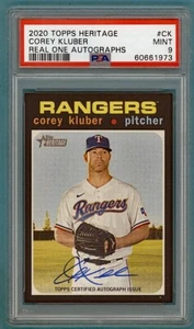 Autografi 2020 Topps Heritage Corey Kluber Real One #CK PSA 9! POP 2! Rangers! - Foto 1 di 2