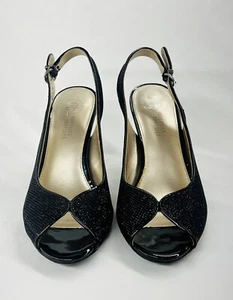 Mootsie Tootsie Moalyson Black Sparkly Slingback Size 7.5 Peep Toe - Picture 1 of 6