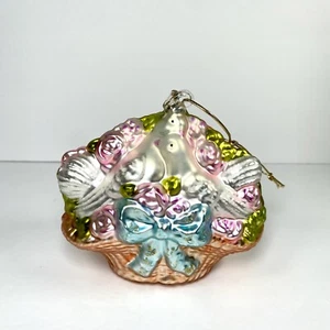Love Birds Glass Ornament 4.5” Hand Blown Christmas Two Doves Vintage - Picture 1 of 9