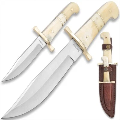 Timber Rattler 2-Piece Bowie Knife Set | Camel Bone Handles | 12" and 8" Overall - Image 1 of 4