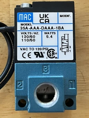 Соленоидный клапан MAC 35A-AAA-DAAA-1BA 3-полосный поппет-клапан 120 В 5,4 Вт пневматический NPTF - Изображение 1 из 4