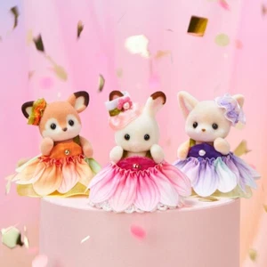 Sylvanian Families Baby Trio Flower Dress Deer Rabbit Fennec Calico Critters NEW - Picture 1 of 7