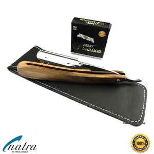 Holz Rasiermesser + 100 DERBY PREMIUM Rasierklingen Rasierer Rasur + Schutzhülle - Bild 1 von 7