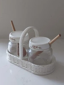 Vintage EMSA Jam Jars Basket Set Wooden Spoons West Germany - Picture 1 of 11