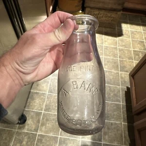 A. Bare Embossed Pint Milk Bottle White Plains New York NY - Picture 1 of 14