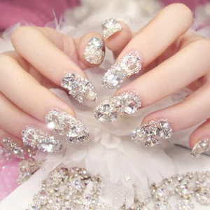 Press on Nail Glitter Sparkling False Nail Tips Women Wedding Patch Nail Art - Picture 1 of 7