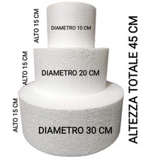 Set 3 Piani Polistirolo, Disco Polistirolo Rotondo Ø 10-20-30 H 15 cm per Torte