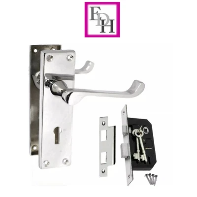 Silver Door Handles Victorian Scroll Lock Internal Handles + 3 Lever SASH Lock - Image 1 of 4