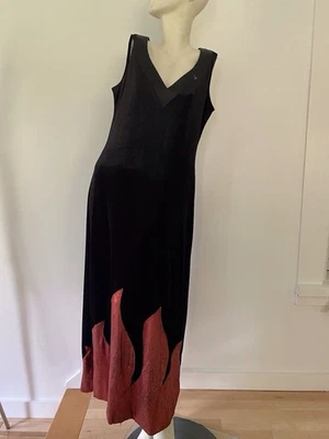 Vintage Savoir Faire Black Velvet Fire Dress Ukraine Costume Halloween Shift - Image 1 of 4
