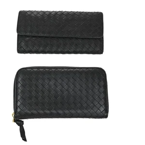 BOTTEGA VENETA Logo Intrecciato 2 Set Long Zipper Wallet Leather Black 67KP013 - Picture 1 of 11