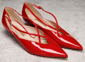 Zara Collection Red Faux Patent Leather Kitten Heels Buckle Womens EU 38 US 7 - Picture 1 of 15