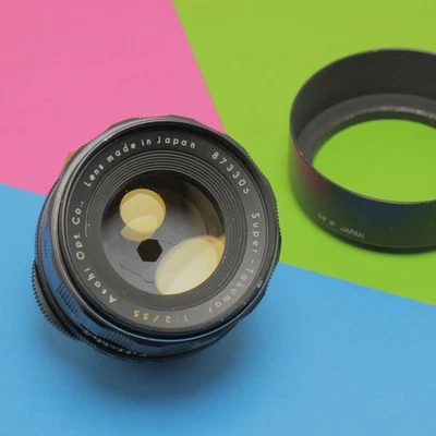 Super Takumar 55mm f2 m42 Pentax screw mount lens + metal hood. - Image 1 of 4