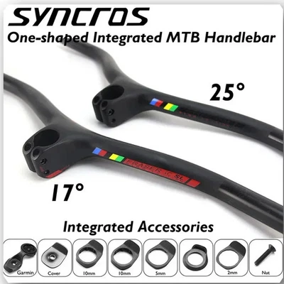 -8/-17/-25 Degree Mountain Bike Integrated Carbon Handlebar with Stem 60*740mm - Image 1 of 4