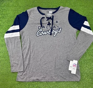 Retro Dallas Cowboys Shirt Damen XL Langarm Spitze vorne Schrift Neu mit Etikett NFL - Bild 1 von 6