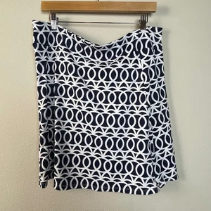 Falda midi de cintura elástica con estampado geométrico blanco azul marino Lulu B para mujer hasta la rodilla - Imagen 1 de 10