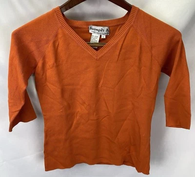 Joseph A. Qu'est ce que c'est silk? Orange Long Sleeve Knit Sweater Sz L V-Neck - Image 1 of 4