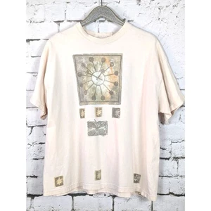 VINTAGE 1995 BLUE FISH Atoms Spinning Clocks Tee Hand Printed Art Lagenlook OS - Bild 1 von 12