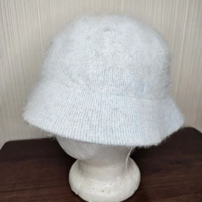 Sombrero Cubo Difuso Mezcla Conejo Angora Invierno Cálido Tejido Estilo Suave Azul Foto 1 de 4