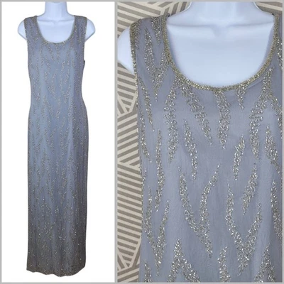 Y2K Vintage Evening Gown Dress Maxi Size XL Formal Prom Beaded Silver grey Long - Image 1 of 4