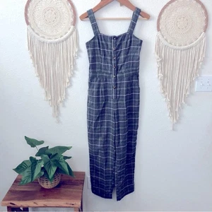 Hollister black and gray smocked back plaid jumpsuit medium - Picture 1 of 9