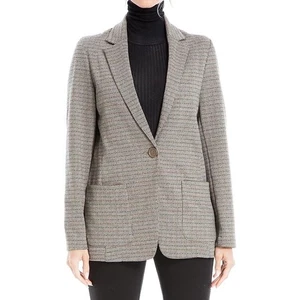 Max Studio Houndstooth Grid Double Knit One Button Blazer Taupe Size S - Picture 1 of 7