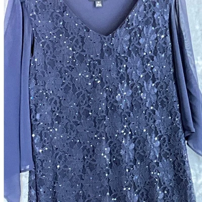 Vestido de noche Connected Apparel azul marino lentejuelas encaje manga transparente para mujer 14 Foto 1 de 4