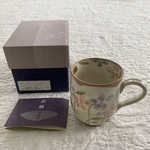 Taza Kyo ware Kiyomizu ware Sumire violeta rosa verde cerámica usada - Imagen 1 de 8
