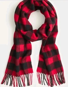 Abraham Moon for J.Crew Lammwolle Schal rot schwarz Büffel Karo kariert Fransen... - Bild 1 von 7