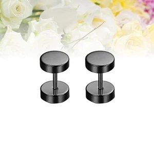 Pendientes de aro pequeños de acero inoxidable con mancuerna para prevenir alergias - Imagen 1 de 11