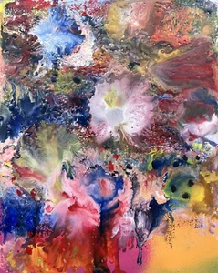 Encaustic Painting by Melissa Bollen "Worlds Within Worlds" flowers colorful art - Picture 1 of 7
