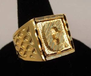 MENS 14KT GOLD PLATED BLING LETTER G INITIAL HIP HOP RING - SIZES 8-13 - Picture 1 of 1