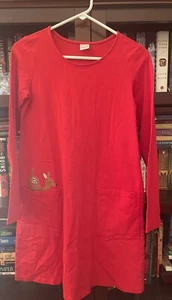 HANNA ANDERSON RED KNIT DEER POCKET TUNIC  DRESS  GIRLS SIZE 14/16 - Picture 1 of 4