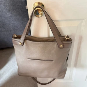 Michael Kors Hyland Convertible Taupe Brown Leather Tote Crossbody Handbag Purse - Picture 1 of 7
