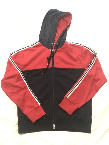 Cardigan MONCLER da uomo rosso blu navy felpa con cappuccio e cerniera taglia (3) grande nuova con etichette