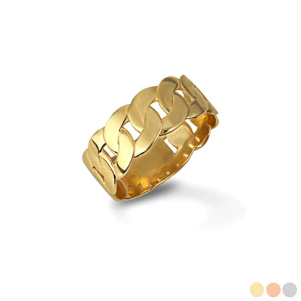 Gold Cuban Chain Link Ring 7 mm (Available in Yellow/Rose/White Gold) - Image 1 of 1