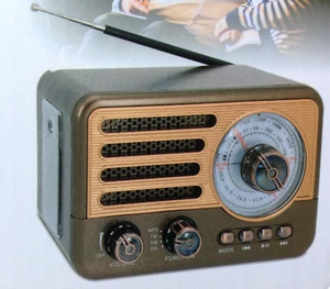 Radio Vintage Retro Bluetooth AM/FM/SW Ricaricabile Lettore MP3 Funzione Torcia - Imagen 1 de 6
