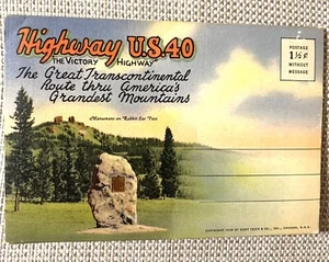 Postcard Foldout 1939 US 40 VICTORY HIGHWAY  Folder 18 Color  Junk Journal - Picture 1 of 12