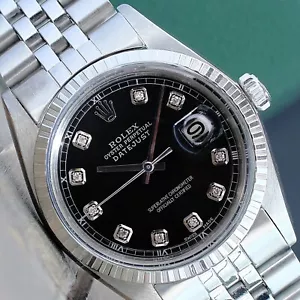 ROLEX DATEJUST STAINLESS STEEL MENS WATCH BLACK DIAMOND DIAL JUBILEE BAND 36MM - Picture 1 of 21