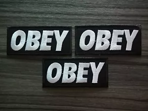 3 pcs Black OBEY Patches Embroidered Iron or Sewn on Coat Jacket Hat Shirt Jean - Picture 1 of 6