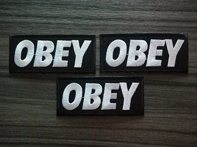 3 pcs Black OBEY Patches Embroidered Iron or Sewn on Coat Jacket Hat Shirt Jean - Image 1 of 4