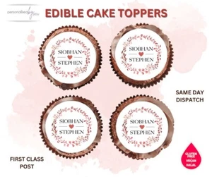 COMESTIBLES Cupcake Toppers Boda COMPROMISO Hojas Impresas OBLEA DE ARROZ GLASEADO - Imagen 1 de 1