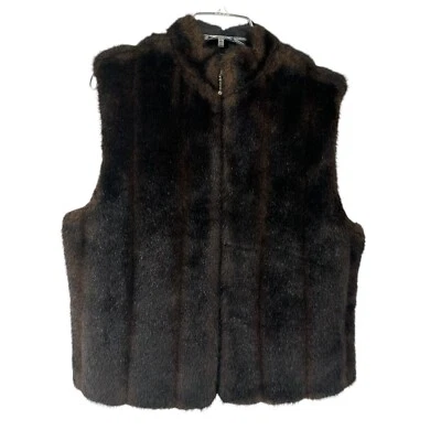 Chaleco de piel sintética marrón Preston York cremallera completa para mujer talla M clásico forrado con cuello falso Foto 1 de 4