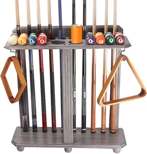 Floor Stand Billiard Pool Cue Racks Holds 10 Pool Cues & Full Set - Grey - Picture 1 of 8