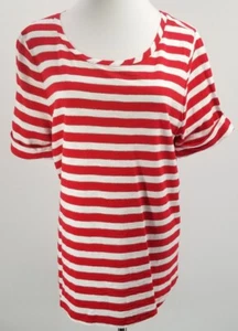 Talbots Größe 1X Zierlich Gestreiftes Tshirt Top Rot Weiß Metallic Silber - Bild 1 von 4