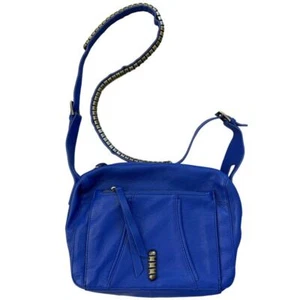 Kelsi Dagger Royal Blue Pebble Leather, Gold Studded Shoulder Crossbody Bag - Picture 1 of 14