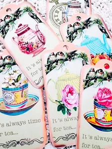 Handmade Set of 6 Vintage ALWAYS TIME FOR TEA Shabby Chic Ephemera Tags - Picture 1 of 2
